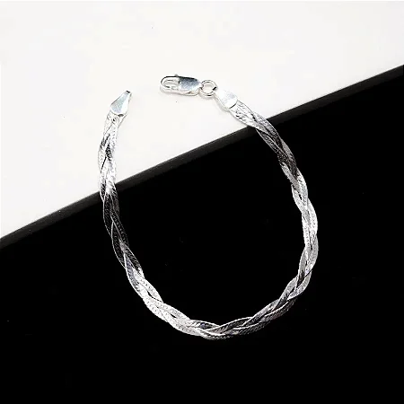 Pulseira trançada 3 fios F040 - 18 CM - CTR001 ( Prata 925 )