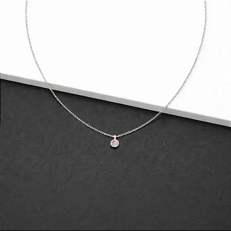COLAR PONTO DE LUZ ROSA CLARO CL014 ( Prata 925 )