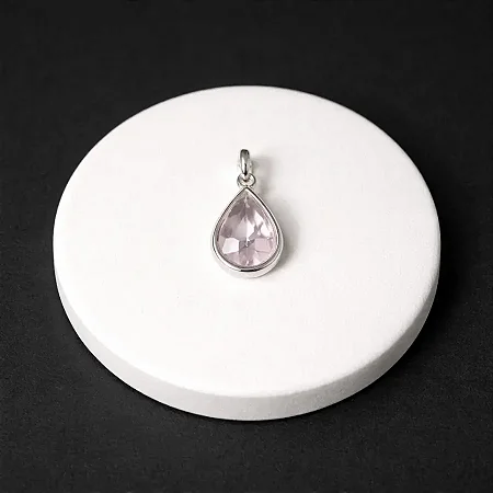 Pingente gota rosa claro - G - P084 ( Prata 925 )