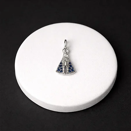 Pingente Nossa Senhora cravejado de zircônia azul P093 ( Prata 925 )