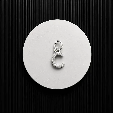 PINGENTE LETRA - C - CREVEJADO 6,0MM P142 ( Prata 925 )