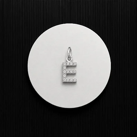 PINGENTE LETRA - E - CREVEJADO 6,0MM P144 ( Prata 925 )