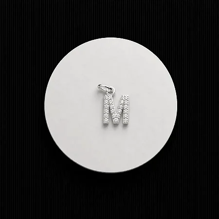 PINGENTE LETRA - M - CREVEJADO 6,0MM P152 ( Prata 925 )