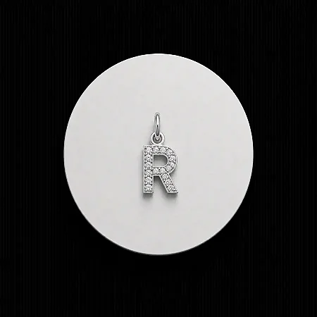 PINGENTE LETRA - R - CREVEJADO 6,0MM P157 ( Prata 925 )