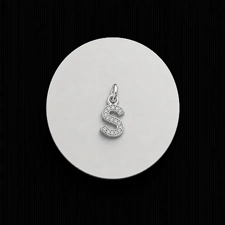 PINGENTE LETRA - S - CREVEJADO 6,0MM P158 ( Prata 925 )