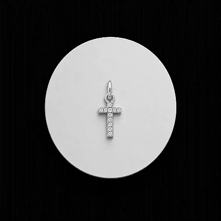 PINGENTE LETRA - T - CREVEJADO 6,0MM P159 ( Prata 925 )
