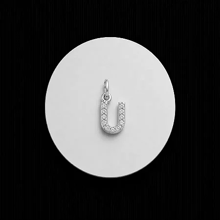 PINGENTE LETRA - U - CREVEJADO 6,0MM P160 ( Prata 925 )