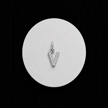 PINGENTE LETRA - V - CREVEJADO 6,0MM P161 ( Prata 925 )