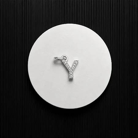 PINGENTE LETRA - Y - CREVEJADO 6,0MM P164 ( Prata 925 )