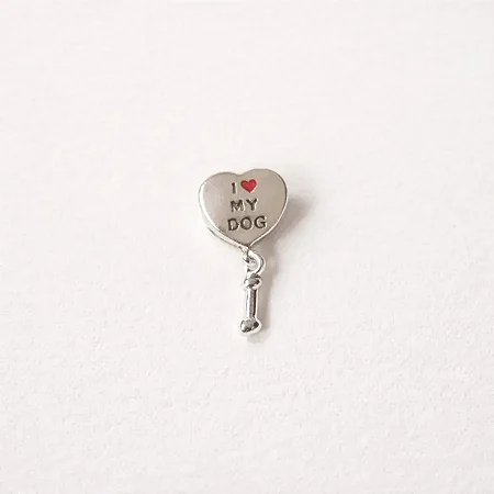 Berloque separador coração preenchido I love My Dog BQ012 ( Prata 925 )