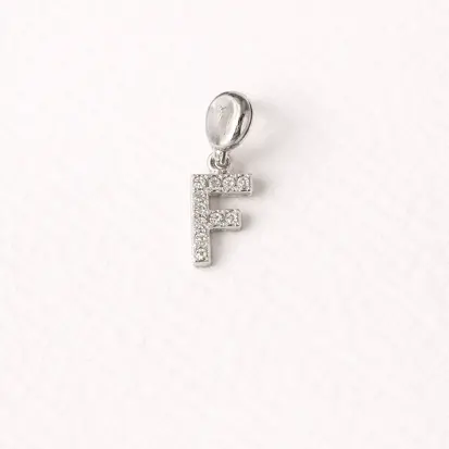 Berloque com letra F cravejado de zircônia BQ028 ( Prata 925 )