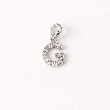 Berloque com letra G cravejado de zircônia BQ029 ( Prata 925 )
