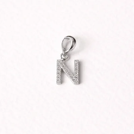 Berloque com letra N cravejado de zircônia BQ032 ( Prata 925 )
