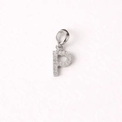 Berloque com letra P cravejado de zircônia BQ034 ( Prata 925 )