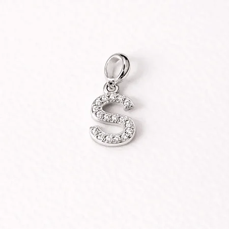 Berloque com letra S cravejado de zircônia BQ037 ( Prata 925 )