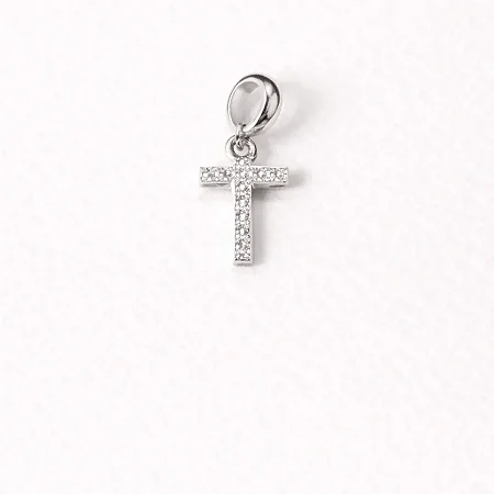 Berloque com letra T cravejado de zircônia BQ038 ( Prata 925 )