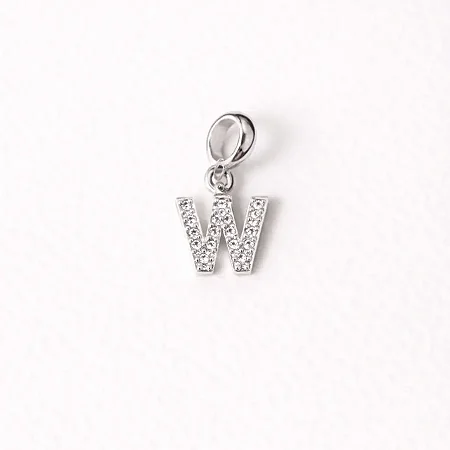 Berloque com letra W cravejado de zircônia BQ040 ( Prata 925 )