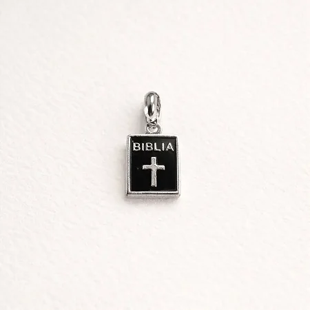 Berloque bíblia preta com cruz BQ114 ( Prata 925 )