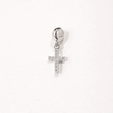 Berloque Cruz cravejada de zircônias brancas BQ145 ( Prata 925 )