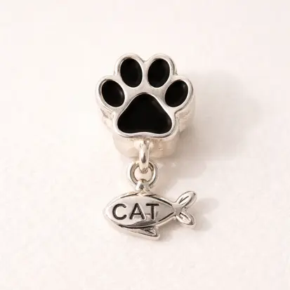 Berloque separador patinha com plaquinha peixe CAT BQ162 ( Prata 925 )