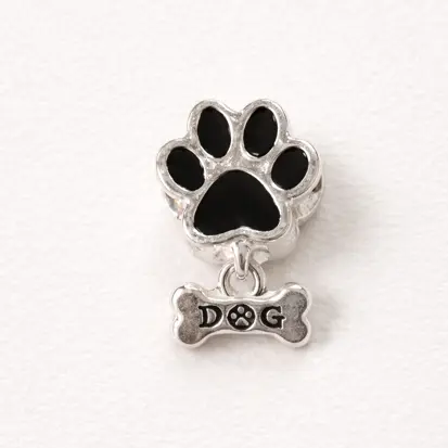 Berloque separador patinha com plaquinha osso DOG BQ163 ( Prata 925 )