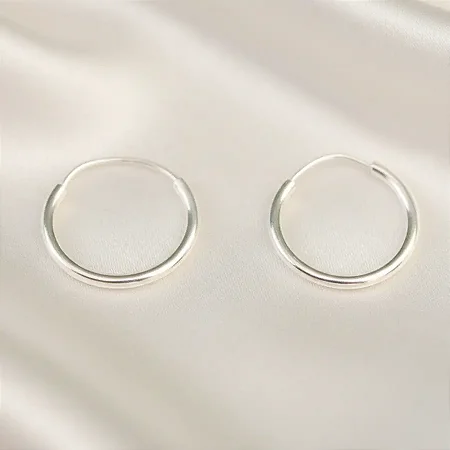 Brinco Argola médio 15,5mm B015 ( Prata 925 )