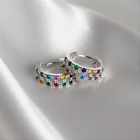ARGOLA CLICK COM ZIRC. COLORIDAS B165 ( Prata 925 )