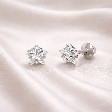 BRINCO ESTRELA ZIRC. 4,0MM B183 ( Prata 925 )