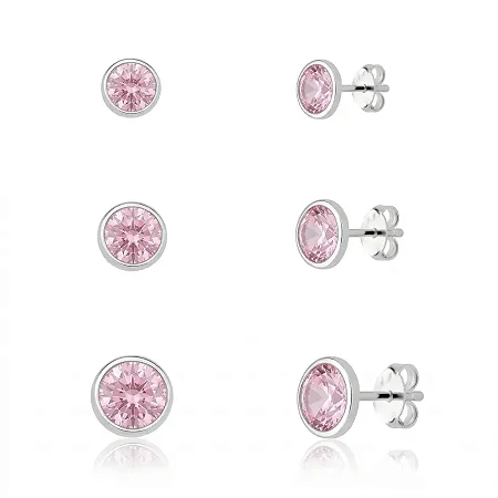 TRIO REDONDO ROSA COM PRATA AO REDOR BT008 ( Prata 925 )