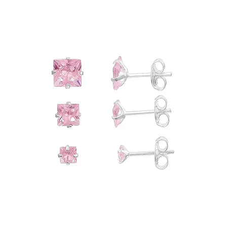 TRIO QUADRADO ROSA CLARO 3/4/5MM BT010 ( Prata 925 )