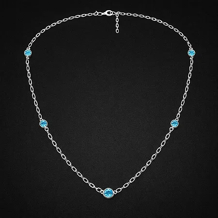 Chocker pedras azul oceano redondas CCH008 ( Prata 925 )
