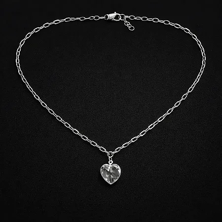 CHOCKER PEDRA CORAÇÃO GRANDE CCH012 ( Prata 925 )