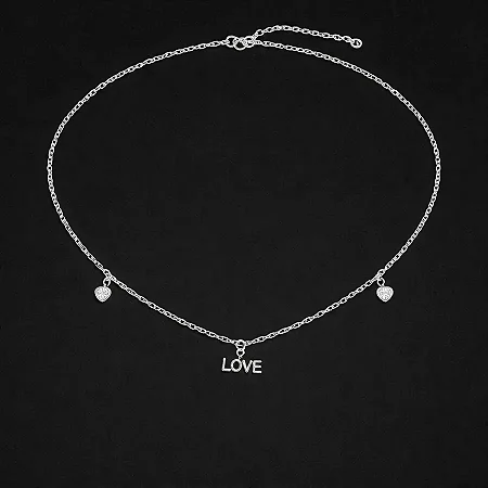 Chocker LOVE com duas zircônias coração branca CCH017 ( Prata 925 )