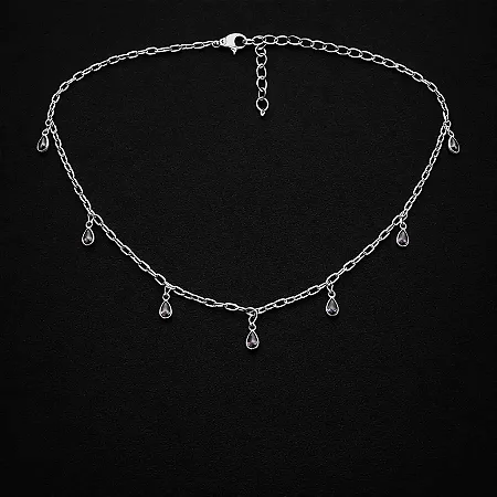 Chocker com zircônias gotas lilás CCH025 ( Prata 925 )