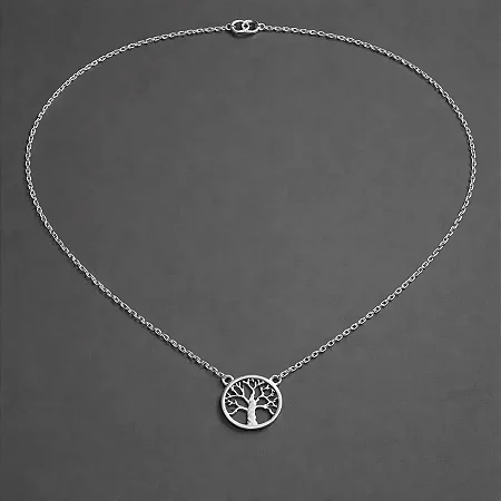 GARGANTILHA ÁRVORE DA VIDA CAULE CRAVEJADO BRANCO GGT005 ( Prata 925 )