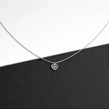 Colar Veneziana com pingente coração zircônia branca CL0012 ( Prata 925 )