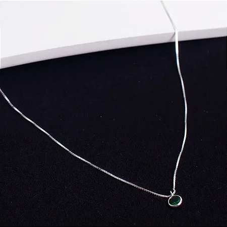 Corrente veneziana com pingente ponto de luz redondo verde esmeralda CL0013 ( Prata 925 )