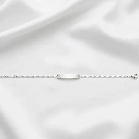 Pulseira melindrosa grumet com plaquinha retangular curvada P - lisa - 2CM - 13+3CM extensor PM001 ( Prata 925 )