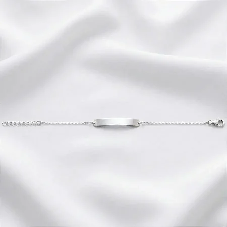 Pulseira melindrosa grumet com plaquinha retangular curvada G - lisa - 3CM - 16+3CM extensor PM002 ( Prata 925 )