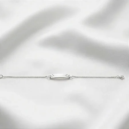 Pulseira melindrosa grumet com plaquinha retangular curvada e coração nas laterais 2CM - 13+3CM extensor PM003 ( Prata 925 )