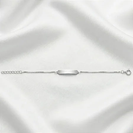 Pulseira melindrosa veneziana com plaquinha retangular curvada P - Lisa 2CM - 13+3CM extensor PM004 ( Prata 925 )