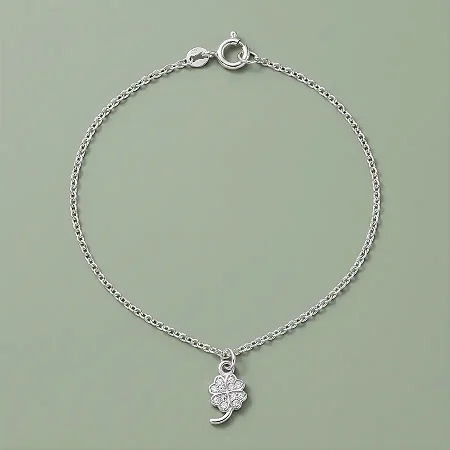 PULSEIRA TREVO DA SORTE CRAVEJADO BRANCO CPU059 ( Prata 925 )