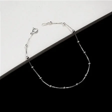 Pulseira Veneziana com bolinha - 18cm CVB001 ( Prata 925 )