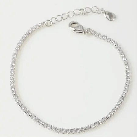 Pulseira Rivieira fina com zircônias brancas - 15 + 3cm de extensor PRV002 ( Prata 925 )