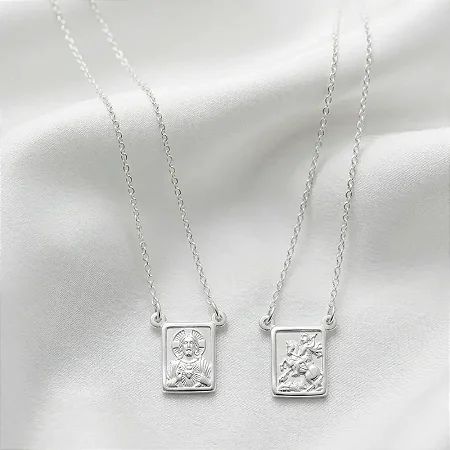 Escapulário Cartier - Placa G - São Jorge - 70CM CEC006 ( Prata 925 )