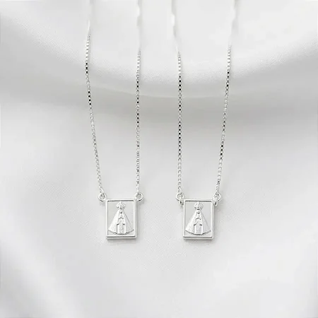 ESCAPULÁRIO NOSSA SENHORA APARECIDA VENEZIANA - PLACA 10 X 7,0MM CEC013 ( Prata 925 )