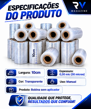 Kit 10 Rolos - Filme Stretch 100mm X 0,30 Mic