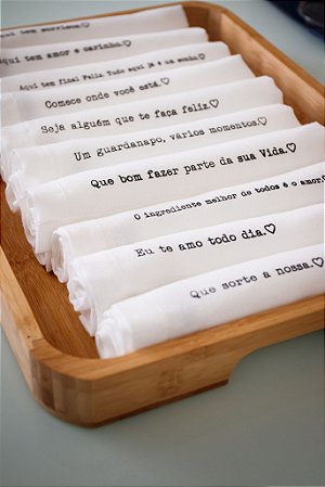 Guardanapo de Mesa - Linho - Cor Branco - Frases em Estampa - Mimos Têxtil