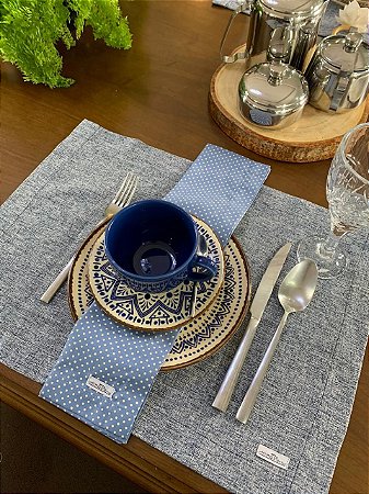 Guardanapo De Mesa - 100% Algodão - Coz Azul Prussiano - Poá Pequeno - Mimos Têxtil