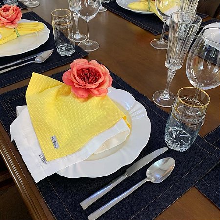 Guardanapo de Mesa - 100% Algodão - Cor Amarela - Poá Pequeno - Mimos Têxtil